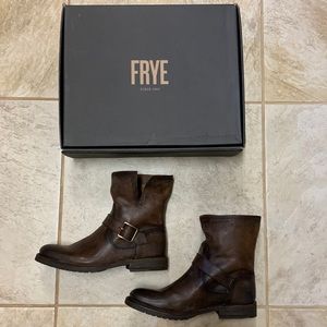 Frye Natalie Engineer Short Boots, Dark Brown, Size 8.5